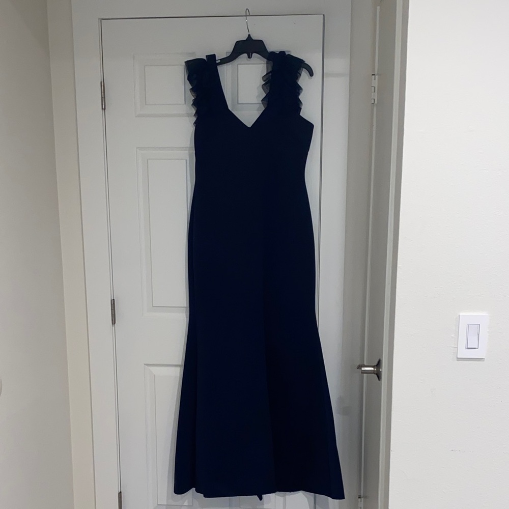Eliza J Navy Blue Ruffle Maxi Dress